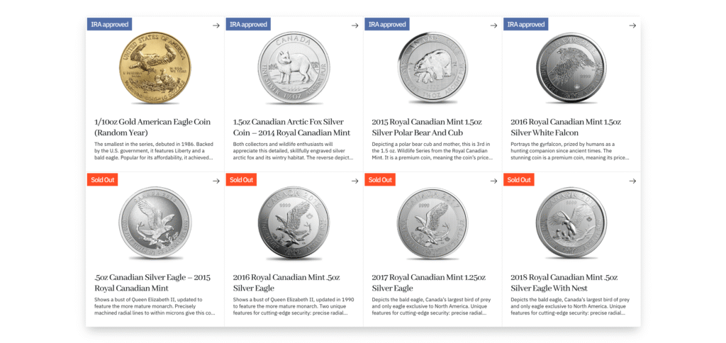 gold and silver coins offered by Augusta Precious Metals