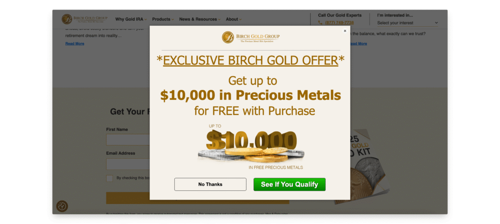 Birch Gold's bonus offer