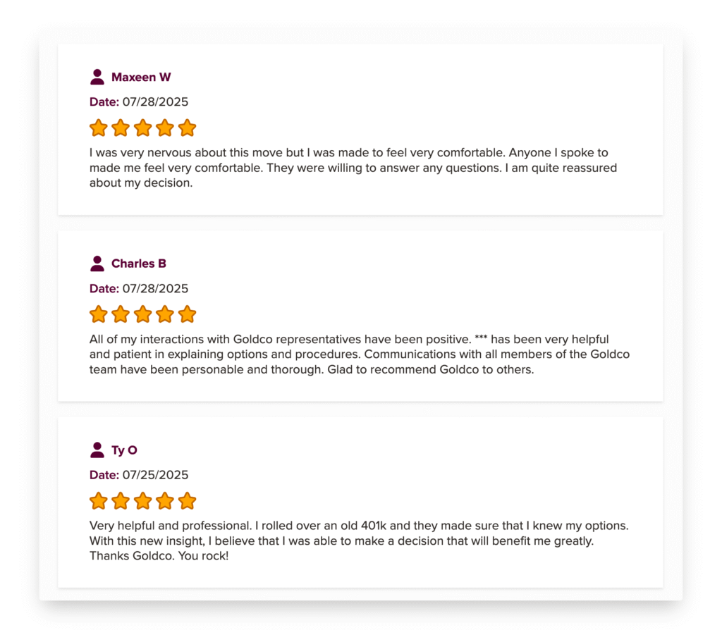 Goldco reviews on BBB (Better Business Bureau.)