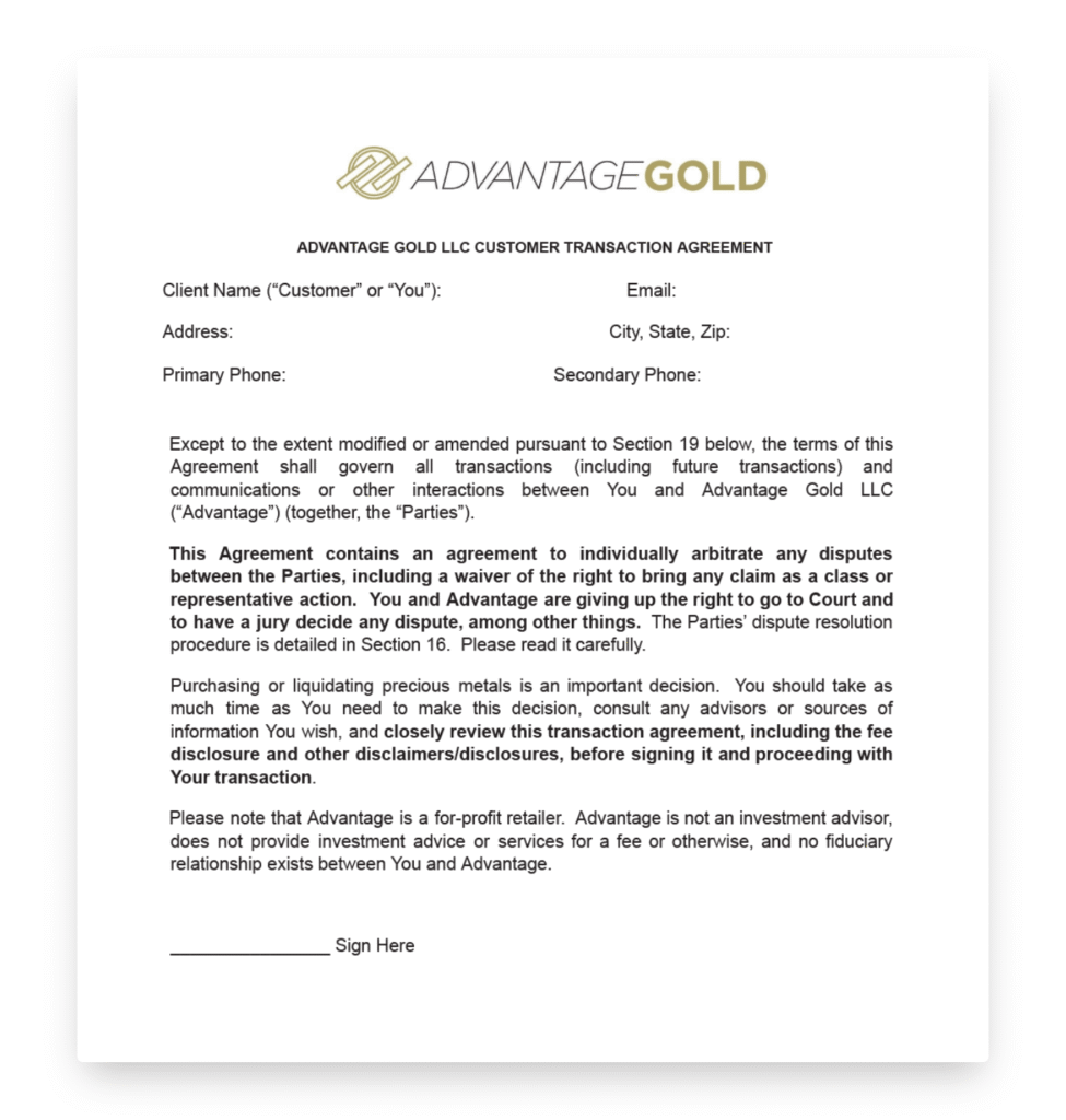 Advantage Gold client agreement