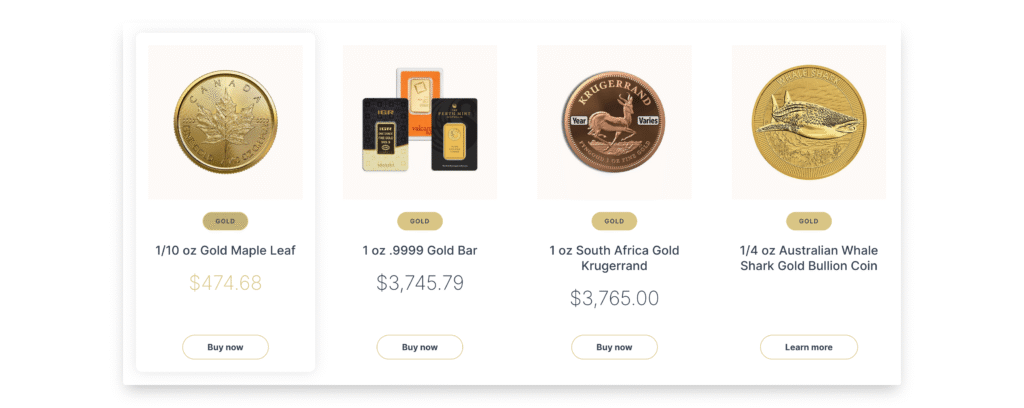 gold coins and bars offered by Advantage Gold