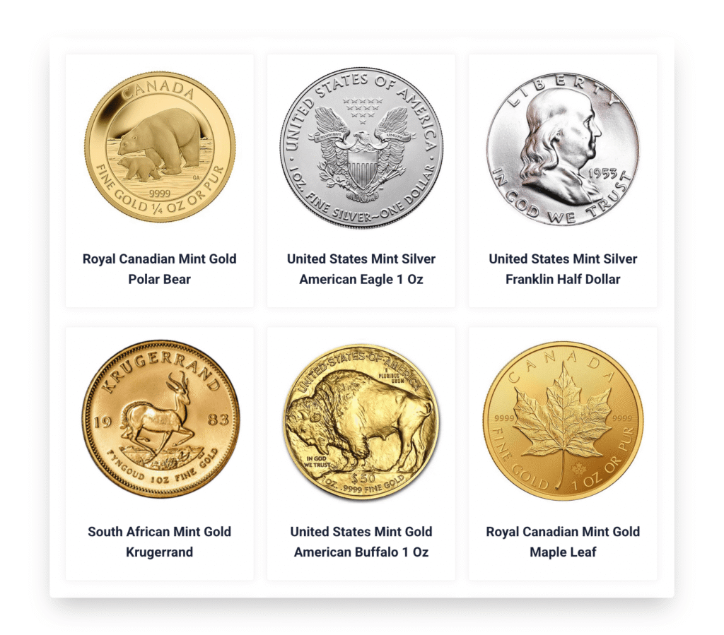 gold and silver coins available at GoldenCrest Metals