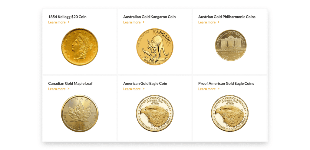 Gold coins offered by Noble Gold Investments