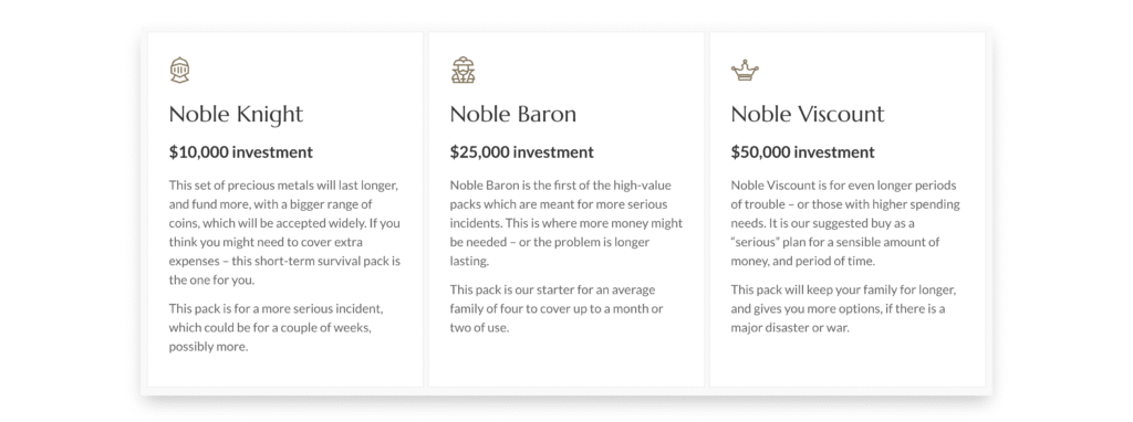 Noble Gold Investments offers Survival Packs of Gold and Silver