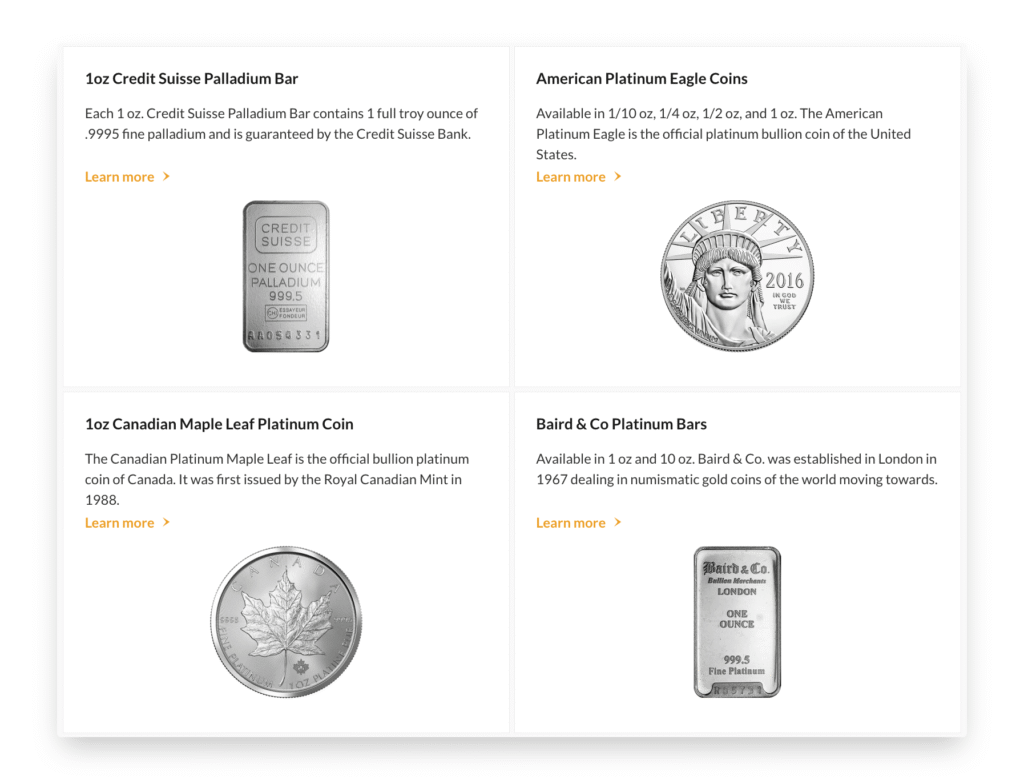 platinum and palladium products from Noble Gold Investments