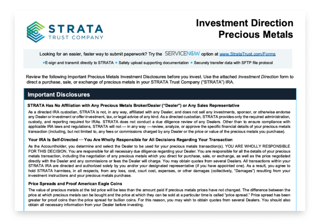 STRATA Trust investment direction form